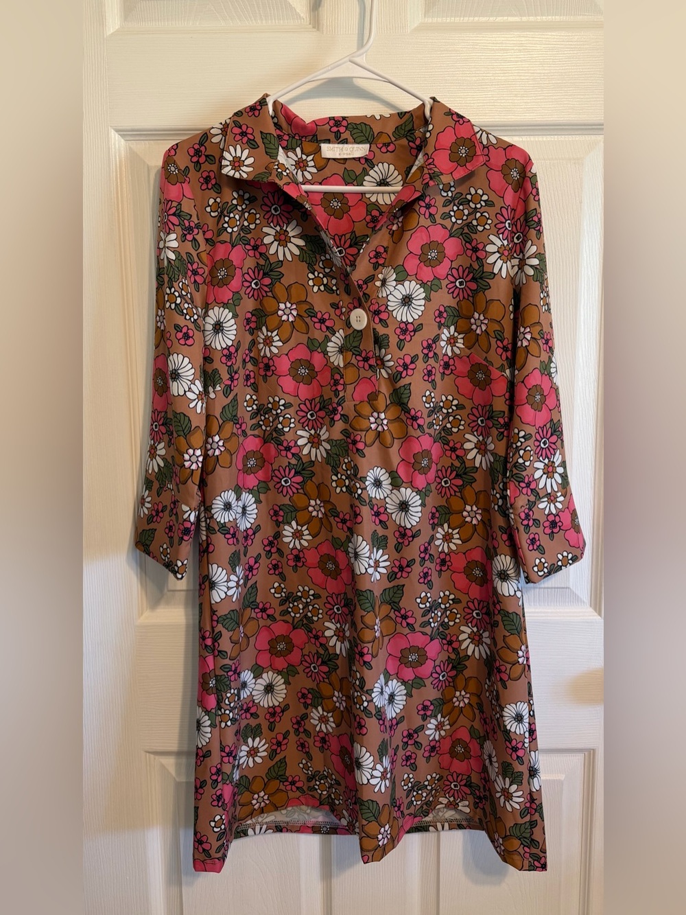 Smith & Quinn Brown Floral 3/4 Sleeve Dress XS GUC